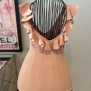 Ruffled V-Back Knit top - Blush Pink